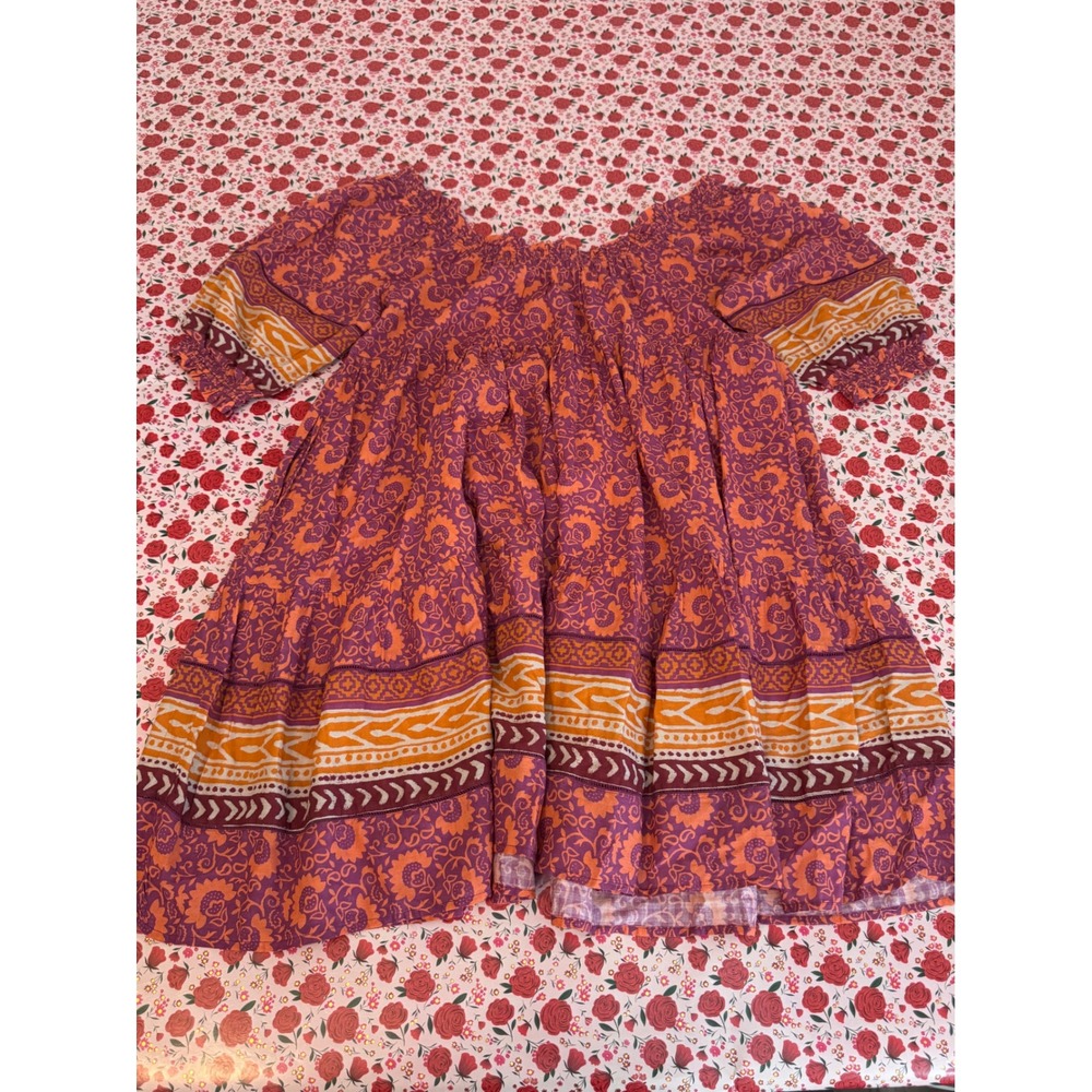 Sundance Womens PM Purple Orange Floral Off Shoulder Boho Tiered Midi Dress F3 - Picture 3 of 7